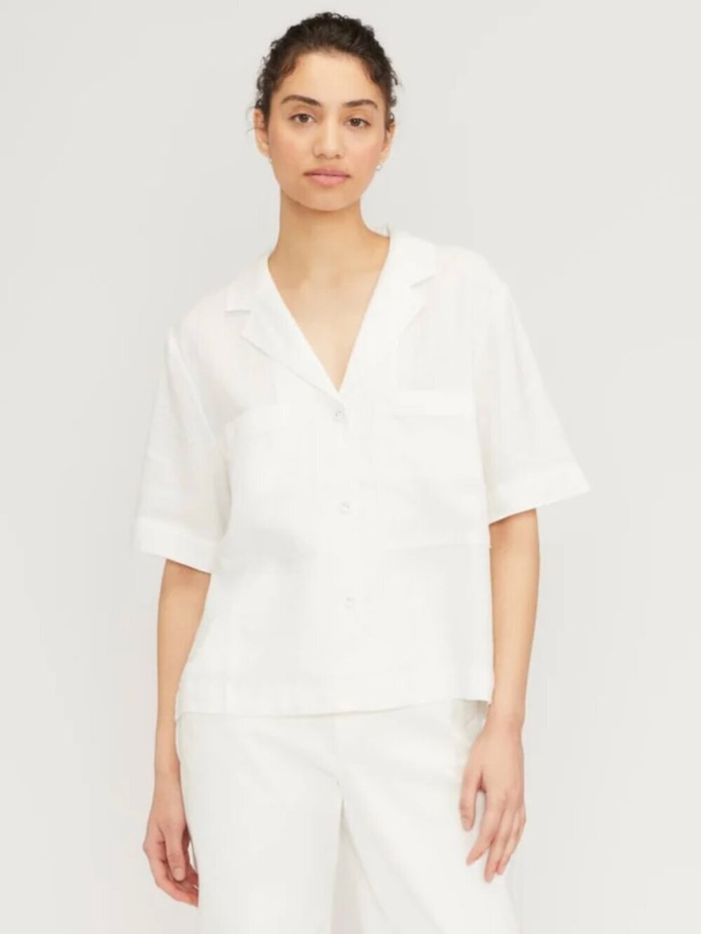 EVERLANE White Linen Workwear Shirt Short Sleeve Button Front Size Small
